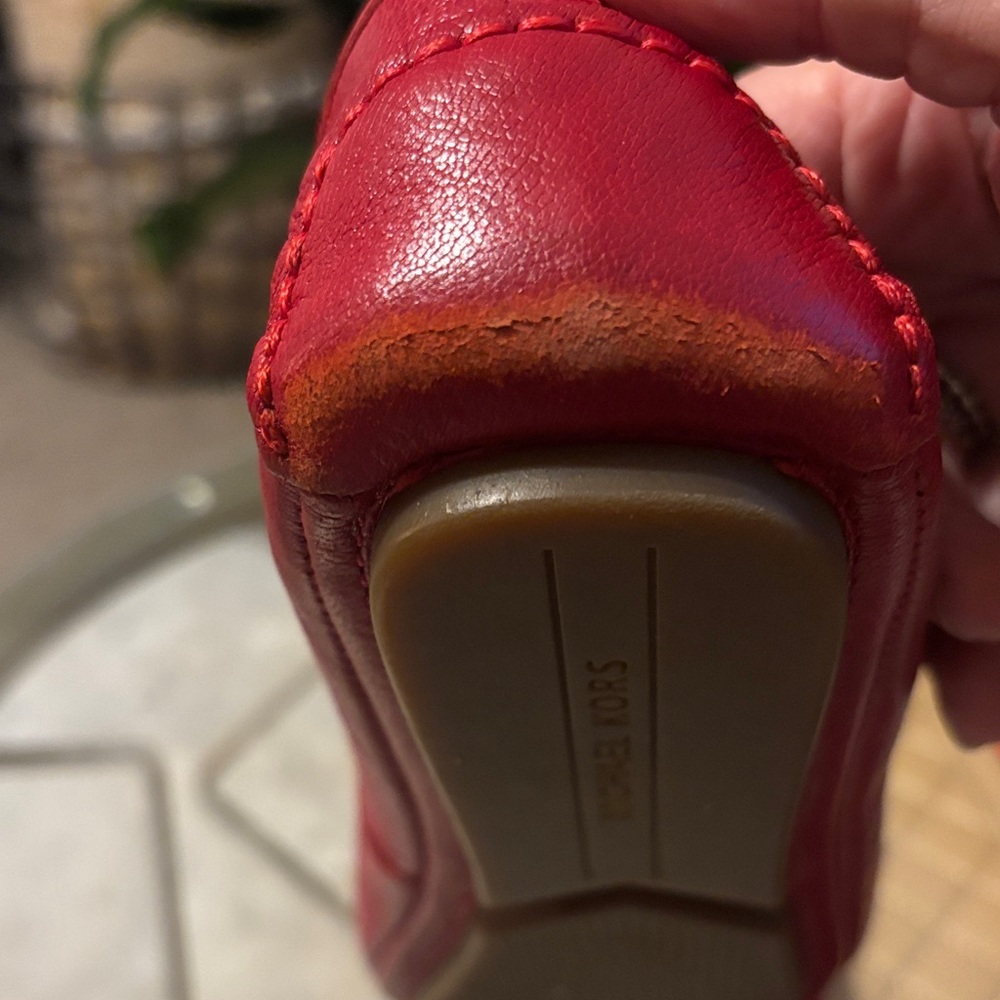 Michael Kors Red Leather Loafers with Gold Logo - Picture 5 of 9